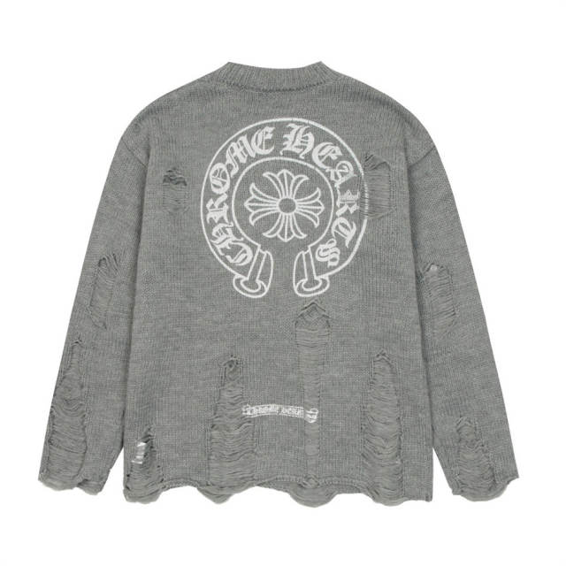 Chr0me  Heart Destroyed Distressed Sweater Black Gray