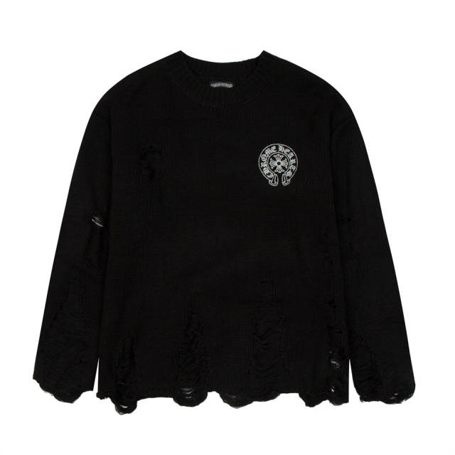 Chr0me  Heart Destroyed Distressed Sweater Black Gray