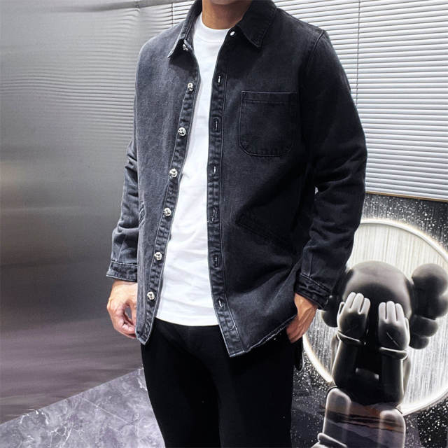 Chr0me Hearts Black Cross Patch Denim Jacket Clean Fits