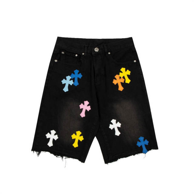 Chr0me Hearts Colorful Cross Black Denim Shorts
