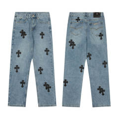 Chr0me Hearts CH Black Cross Mid Indigo Denim Pants Jeans