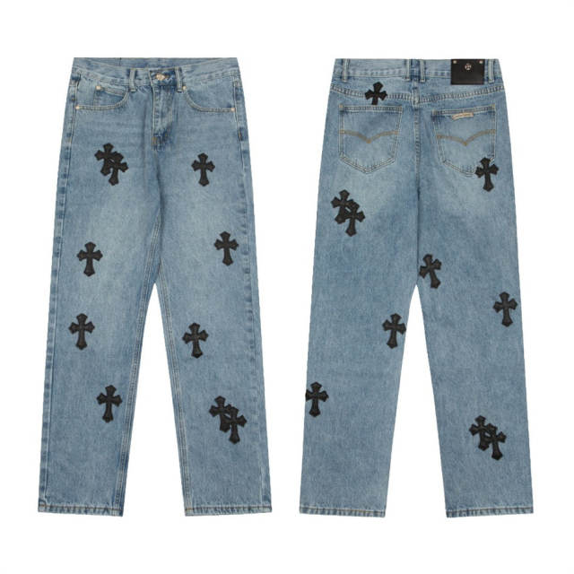 Chr0me Hearts CH Black Cross Mid Indigo Denim Pants Jeans