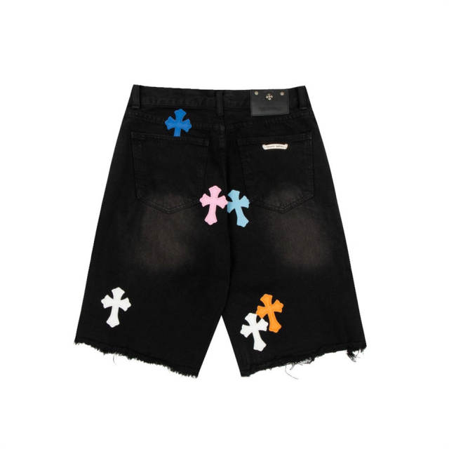 Chr0me Hearts Colorful Cross Black Denim Shorts