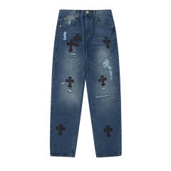 Chr0me  Hearts CH Cross Patch Indigo Denim Pants Jeans