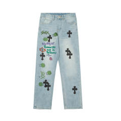 Chr0me Hearts CH Black Cross SEX RECORD Indigo Denim Pants Jeans