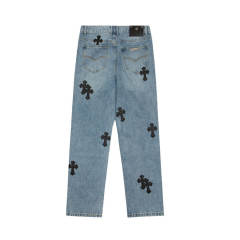Chr0me Hearts CH Black Cross Mid Indigo Denim Pants Jeans
