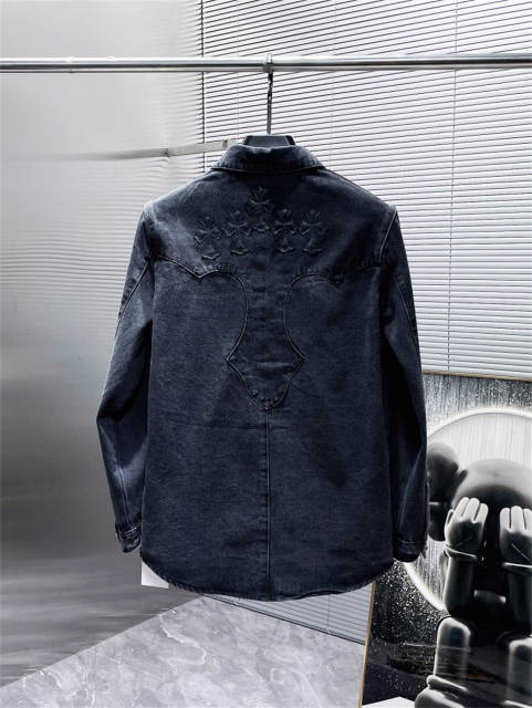 Chr0me Hearts Black Cross Patch Denim Jacket Clean Fits