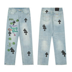 Chr0me Hearts CH Black Cross SEX RECORD Indigo Denim Pants Jeans