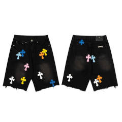 Chr0me Hearts Colorful Cross Black Denim Shorts
