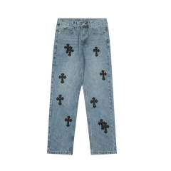 Chr0me Hearts CH Black Cross Mid Indigo Denim Pants Jeans