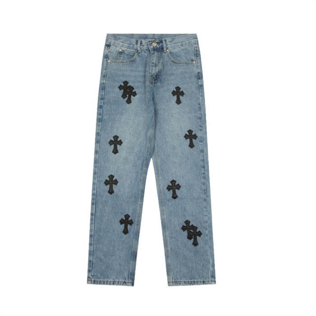 Chr0me Hearts CH Black Cross Mid Indigo Denim Pants Jeans