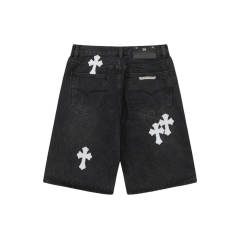 Chr0me Hearts White Cross Black Denim Shorts