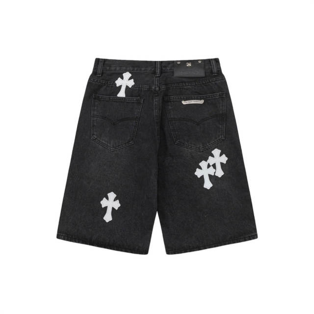 Chr0me Hearts White Cross Black Denim Shorts