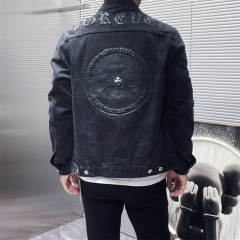 Chr0me Hearts Classic Sanskrit Embroidered Leather Patch Denim Jacket Black