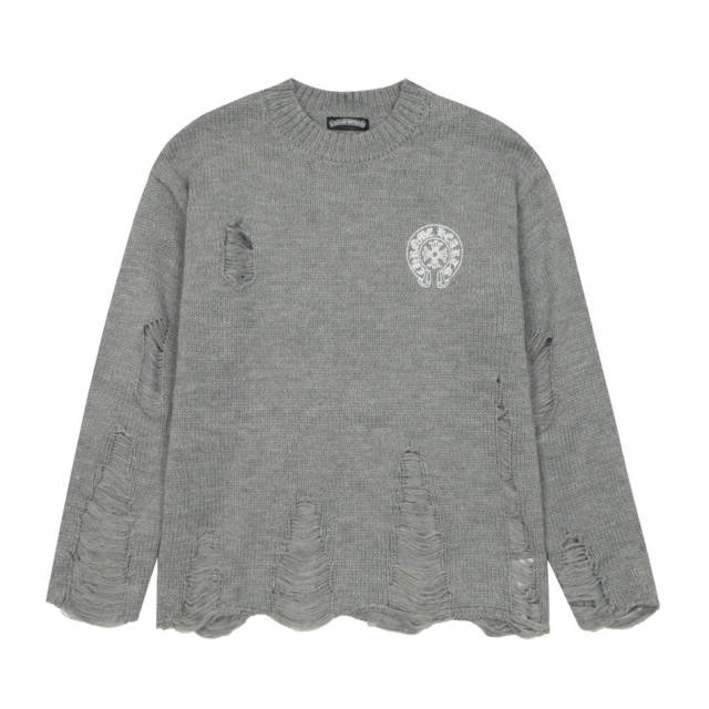 Chr0me  Heart Destroyed Distressed Sweater Black Gray