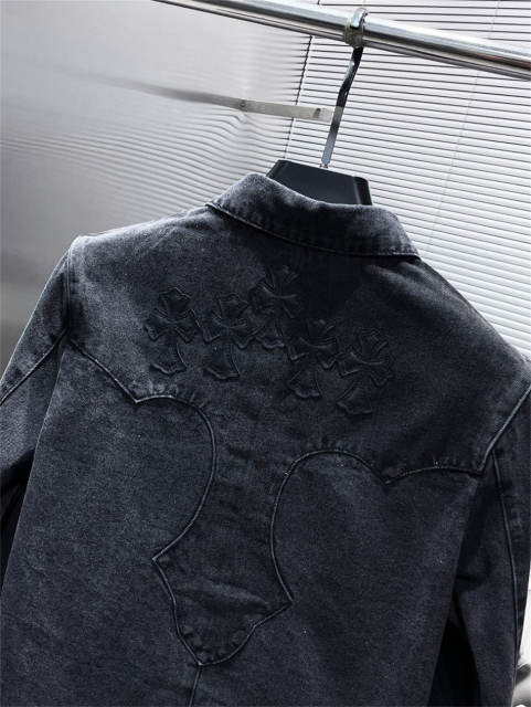 Chr0me Hearts Black Cross Patch Denim Jacket Clean Fits