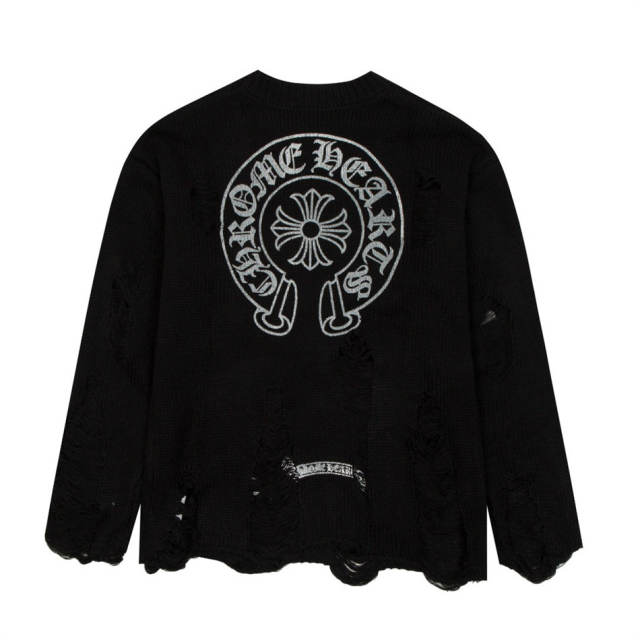 Chr0me  Heart Destroyed Distressed Sweater Black Gray