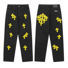 Chr0me Hearts CH Yellow Cross Black Pants Jeans