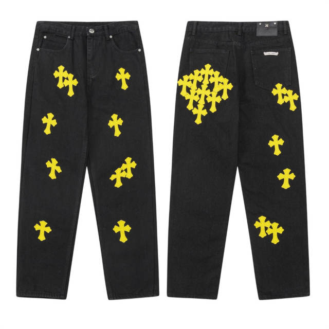 Chr0me Hearts CH Yellow Cross Black Pants Jeans