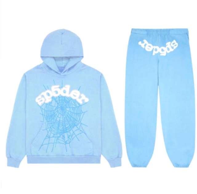 1:1 Top Quality Sp5der Spider Sky Blue Hoodie Traksuit
