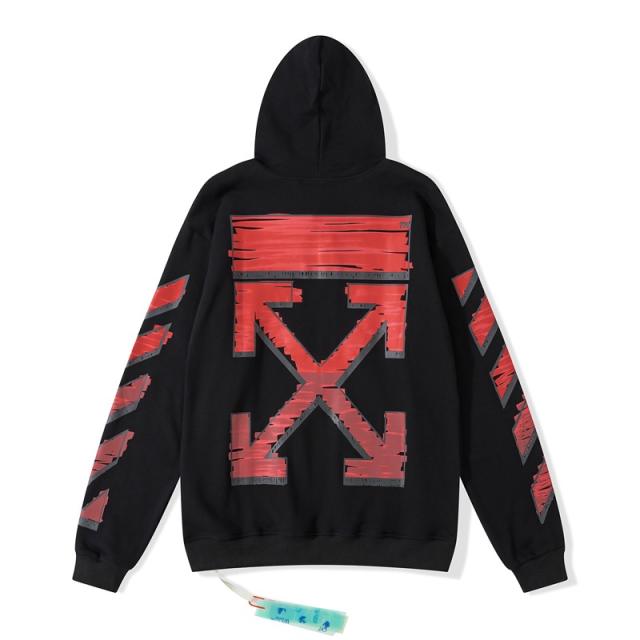 OW Red Brush Hoodie Black White