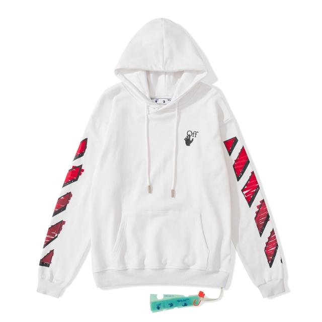 OW Red Brush Hoodie Black White