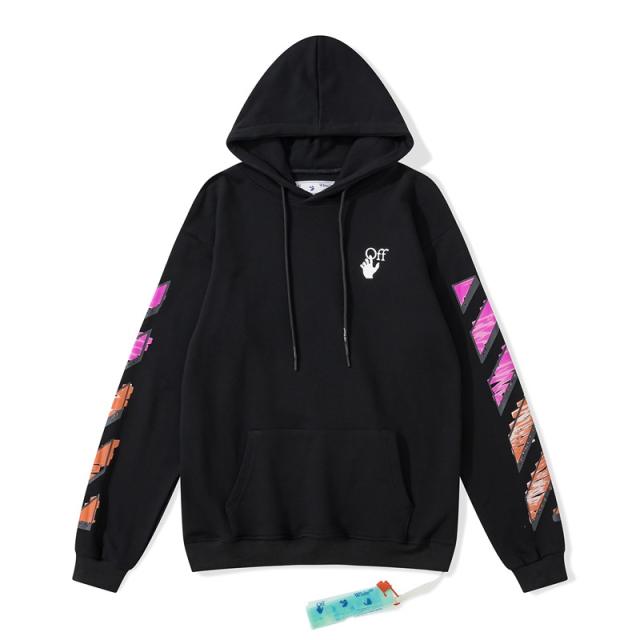 OW Pink Logo Hoodie Black White