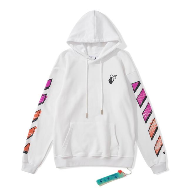 OW Pink Logo Hoodie Black White