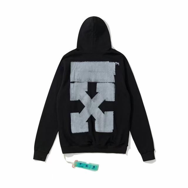OW Double Brush Hoodie Black White