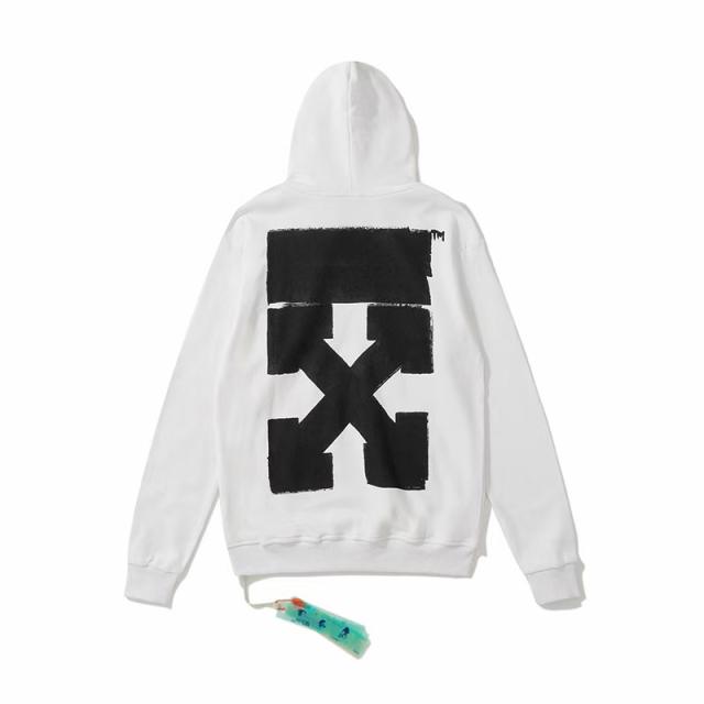 OW Double Brush Hoodie Black White