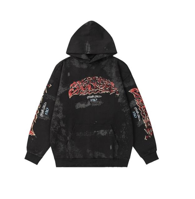 BLCG 23SS BB Logo Distressed Hoodie Black