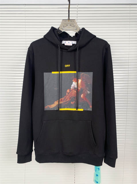 OW Oil Painting Yellow Logo Hoodie Black