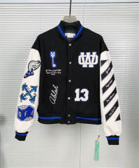 OW Embroidered Rheinstone Flying Horse Varsity Jacket Black