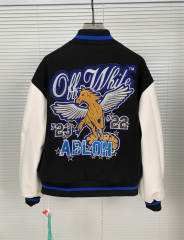 OW Embroidered Rheinstone Flying Horse Varsity Jacket Black