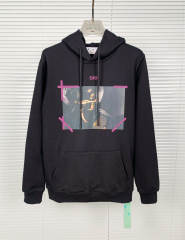 OW Oil Painting Pink Logo Hoodie Black