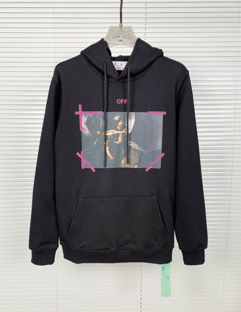 OW Oil Painting Pink Logo Hoodie Black