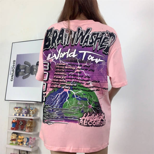 Hellstar Studios Brain Washed World Tour Short Sleeve Tee Shirt Pink