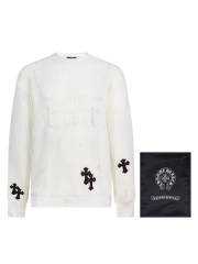 1:1 Quality Chr0me Hearts Cross Leather Patch Sweater White with bag