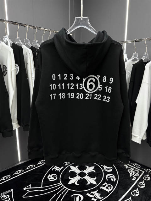 Maison Margiela MM6 Silver Logo Hoodie Black White