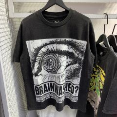 Hellstar Studios Big Eye Gaze Print Men Short Sleeve Vintage Tee T-hirt Black