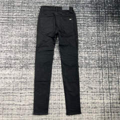 1:1 Quality Jeans 23SS Leather Patchwork Pants Men Black