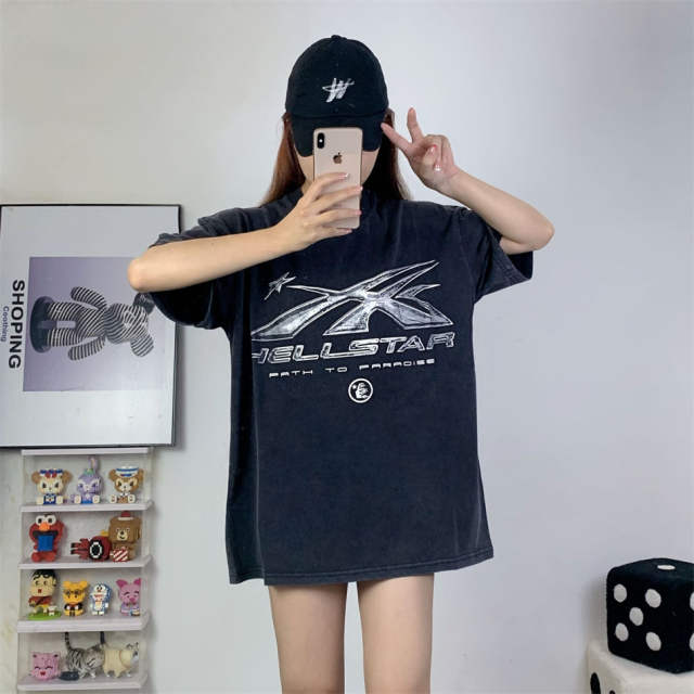 Hellstar Studios Monochrome Flame Graphic Tee T-Shirt Black