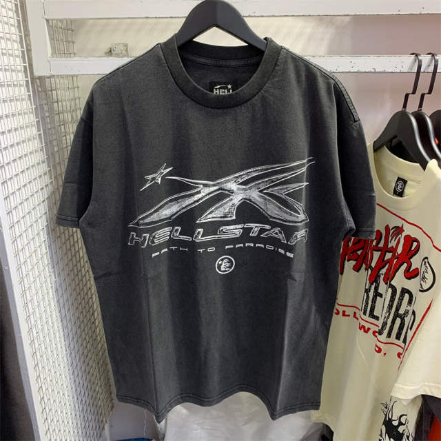 Hellstar Studios Monochrome Flame Graphic Tee T-Shirt Black