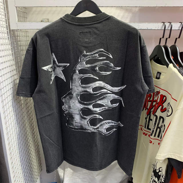 Hellstar Studios Monochrome Flame Graphic Tee T-Shirt Black