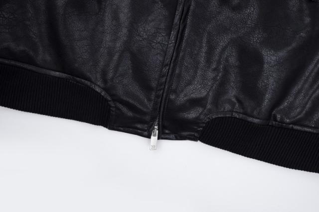 Represent Faux-Fur Collar Leather Jacket Black