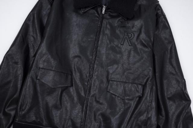 Represent Faux-Fur Collar Leather Jacket Black