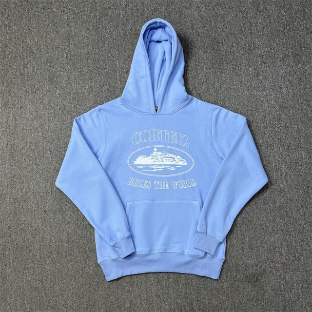 Corteiz Classic Alcatraz Base Fleece Tracksuit Hoodie Sweatpants Black White Gray Blue