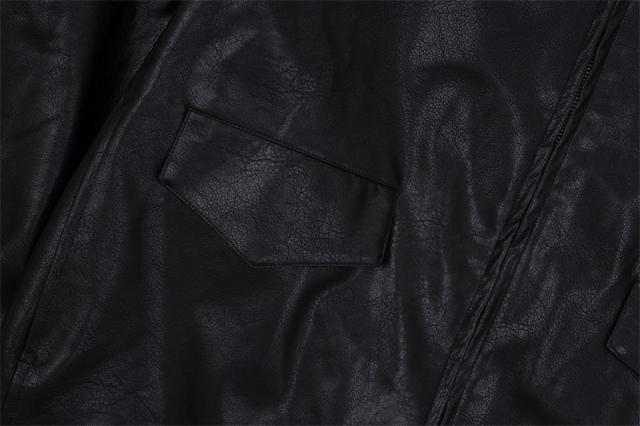 Represent Faux-Fur Collar Leather Jacket Black