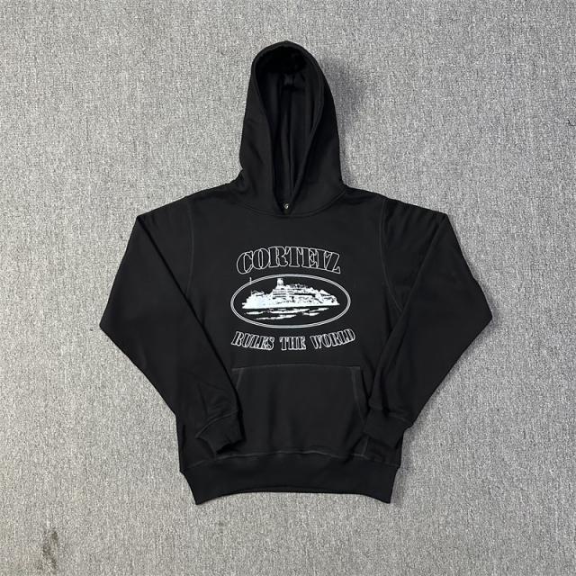Corteiz Classic Alcatraz Base Fleece Tracksuit Hoodie Sweatpants Black White Gray Blue