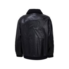 Represent Faux-Fur Collar Leather Jacket Black